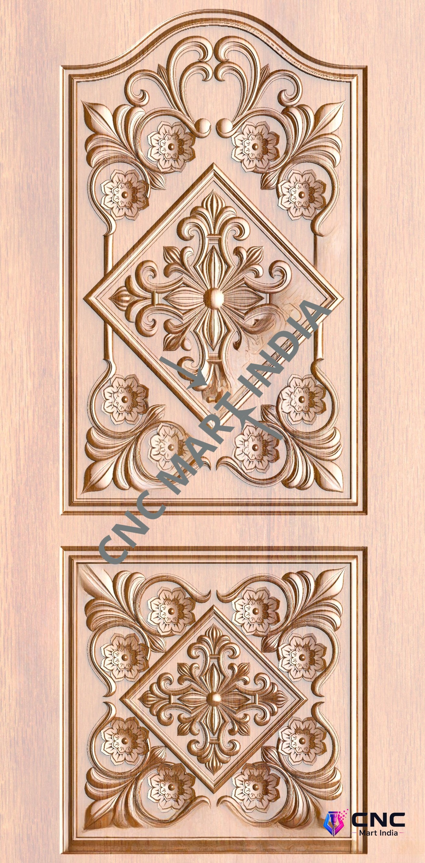 Arch - ARCH-32 Floral Elegance Traditional Wooden Door 3D Relief Model